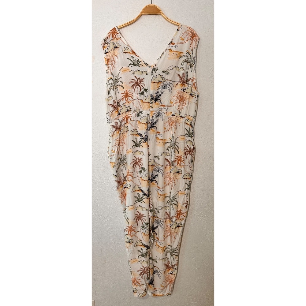 World Market/Cost Plus  Boho Palm Tree Elastic Waist Sleeveless Jumpsuit, L/XL - Picture 2 of 11